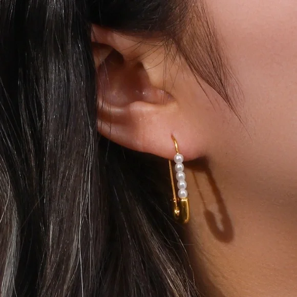 NEW PEARL HOOP 18K GOLD EARNINGS, NICE EARRINGS, CUTE EARRINGS - Picture 2 of 6